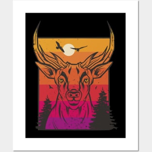 Cool deer sunset in the forest Posters and Art